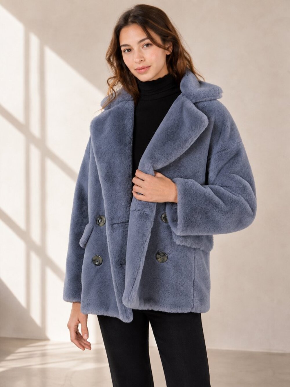 Free People Kelly Faux Fur Jacket Cloudy Day Gray S/P